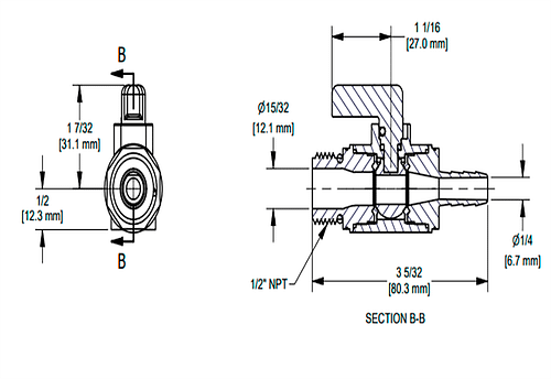 dimensionMICRO VÁLVULA NPT MACHO